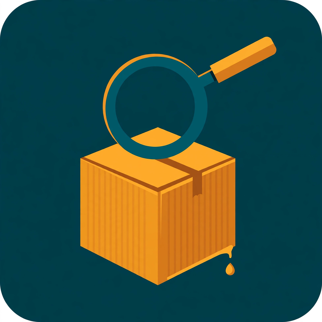 LeakWatch app icon — a magnifying glass over a leaking shipping box